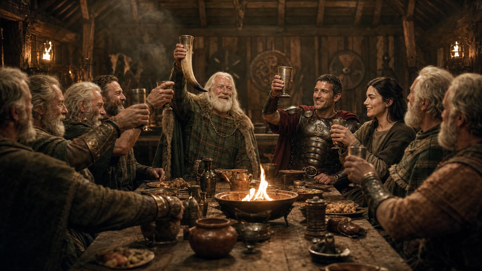 King Coel hosts Constantius and Helen at a feast