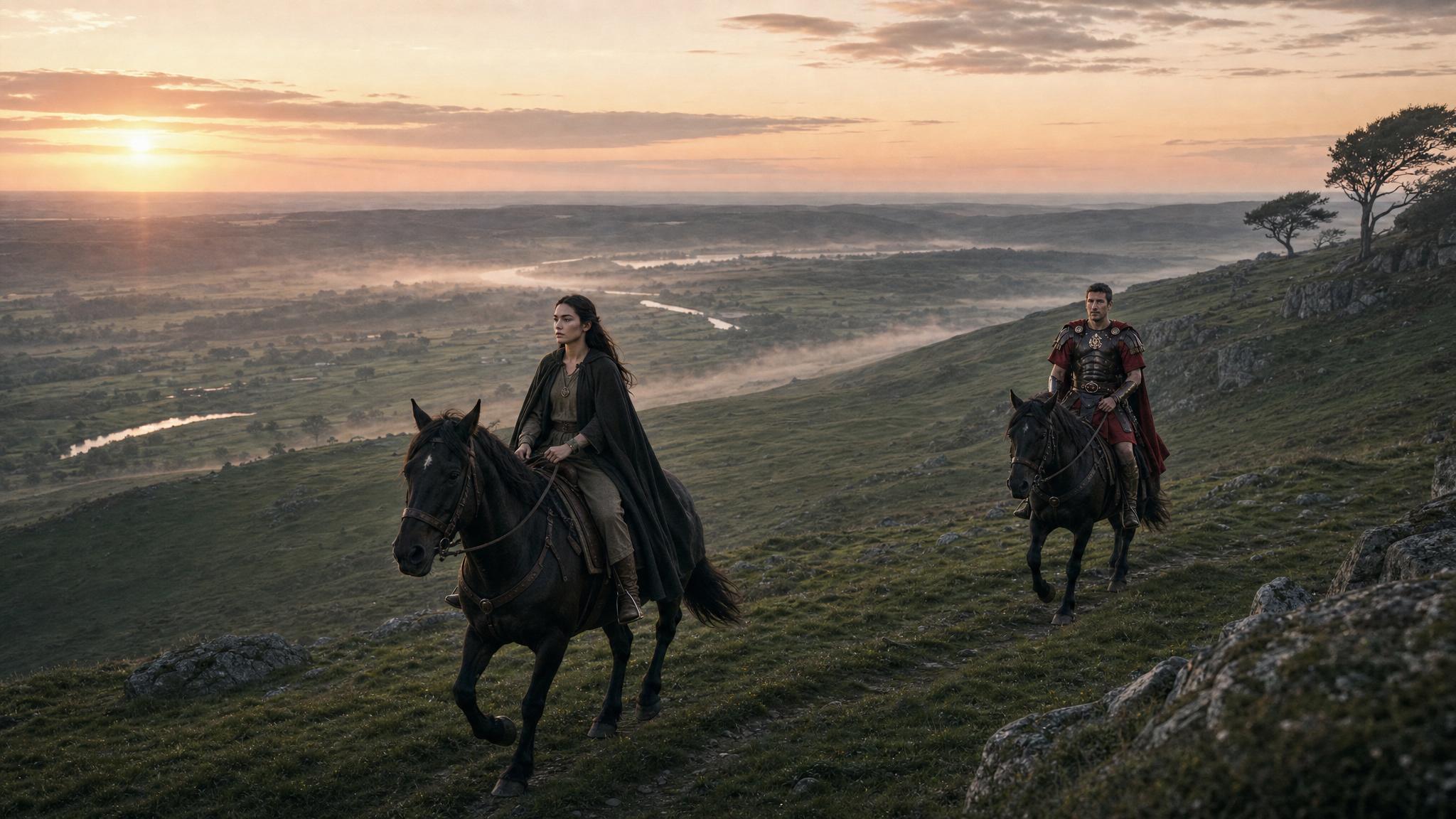 Constantius and Helena ride out back to Roman camp