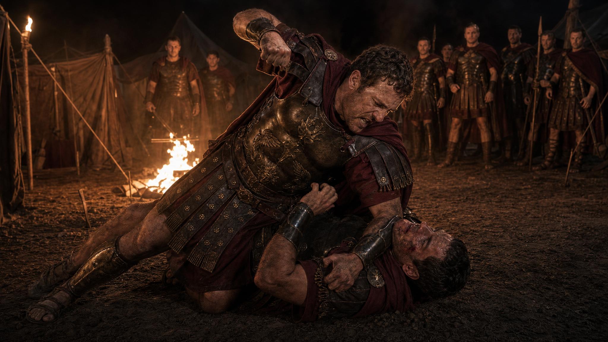 Balbus mocks Constantius because of Helen, so he fights Balbus at the camp